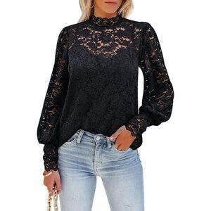 Womens Lace Blouse Dressy Casual Long Sleeve Top Floral Texture